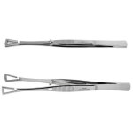 Piercing forceps with triangle-shaped head, opened...