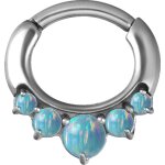 Steel Septum Clicker 1.2 mm with 5 Opal stones, prong set, curved bar - handpolished - (as long as stocked)