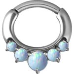 Steel Septum Clicker 1.2mm with 5 Opal stones, prong set, curved bar - handpolished - as long as on stock