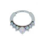 Stahl Septum Clicker 1.2 mm mit 7 Opal Steinen, prong set, curved bar - handpoliert - (nur solange der Vorrat reicht)
