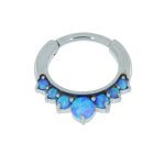 Steel Septum Clicker 1.2 mm with 7 Opal Stones, prong set, curved bar - handpolished - (as long as stocked)
