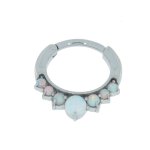 Steel Septum Clicker 1.2mm with 7 Opal Stones, prong set, curved bar - handpolished - as long as on stock