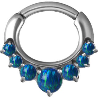 Steel Septum Clicker 1.2x8mm w 7 BK Opal Stones, prong set, curved bar - handpolished - (as long as stocked)
