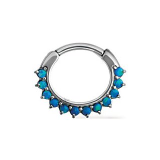 Steel Septum Clicker 1.2 mm with 12 Opal, prong set, curved bar - handpolished - (as long as stocked)