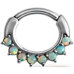 Steel Septum Clicker 1.2mm with 8 Opal, prong set, curved...