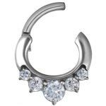 Steel Jew. 1.6mm 12 Septum Clicker 5 or 7x prong set, w curved bar - handpolished