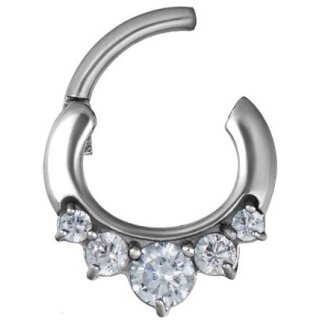 Steel Jew. 1.6x06mm WH 12 Septum Clicker 5x prong set, w curved bar - handpolished - (as long as stocked)