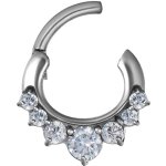 Steel Jew. 1.6x06mm WH 12 Septum Clicker 5x prong set, w curved bar - handpolished - (as long as stocked)