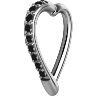 Steel Belly Hinged Heart Ring 1.6x10mm, w Premium Zirconia (Pave Setting) - handpolished
