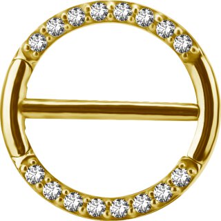 Gold Steel 1.6 mm, Nipple Clicker Ring w pave set Premium Zirconia - (as long as stocked)