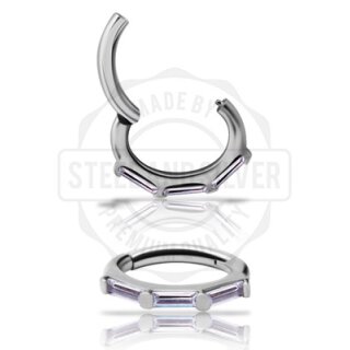 Jew. SS316L Rook Oval Hinged Clicker 1.2mm w Zirconia Baguettes - OHCB02