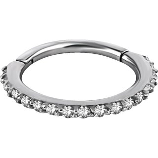 Jew. Hinged Ring 1.0mm w Premium Zirconia  - HSJG03 - SS316L Steel