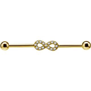 Gold External #02 1.6mm Steel Industrial Barbell w Cubic Zirconia Setting and balls - (as long as stocked)