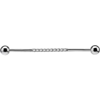 External #01 1.6mm Steel Industrial Barbell w Cubic Zirconia Setting and balls