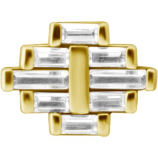Int. Gold Stahl Aufsatz 35 -  für 1.2mm Barbell/Labret/Mini-DA mit Art Deco Cubic Zirkonia Set