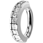 Nickelfree Belly Hinged Oval Ring #03 1.6x08mm, w WH Cubic Zirconia - handpolished