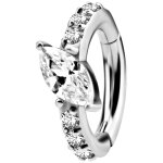 Nickelfree Belly Hinged Oval Ring #05 1.6x08mm, w WH Cubic Zirconia - handpolished