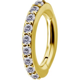 Nickelfrei Belly Hinged Oval Ring #01 Gold PVD 1.6x08mm, mit WH Premium Zirconia - handpoliert