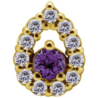 18K Gold Internal Attachm. #40AM with Premium Cubic Zirconia and genuine Amethyst for 1.2 mm internal jewellery