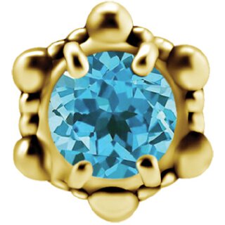 18K Gold Internal Attachm. 0.8mmx5mm #31 TO with genuine blue Topas for 1.2 mm internal jewellery
