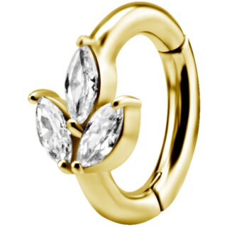 Nickelfrei Belly Hinged Oval Ring #06 Gold PVD 1.6mm, mit 6mm Premium Zirconia