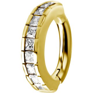 Nickelfree 24K Gold Belly Hinged Oval Ring #03 1.6mm, w Cubic Zirconia - handpolished