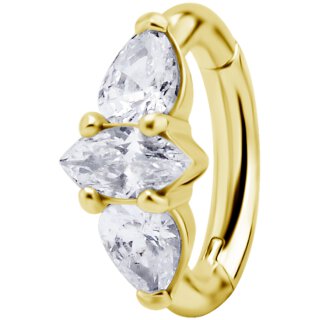 Nickelfree 24K Gold Belly Hinged Oval Ring #11 - 1.6mm, mit Cubic Zirconia