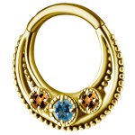 18K Gold Jew. Hinged Ring/Clicker 1.2 mm w genuine gemstones