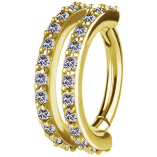 Nickelfree Gold PVD CoCr Rook Hinged Oval Ring #R2 with WH Premium Zirconia