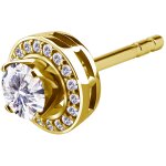 24K Gold PVD Steel Stud Earrings with Halo (Pair) #01-6 -...