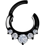 Steel Jew. 1.2 mm 12S Septum Clicker black steel 5x w curved bar, prong set - (as long as stocked)